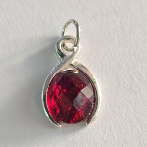 Red gem wishbone pendant charm silver tone